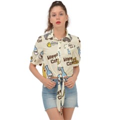 Happy Cats Pattern Background Tie Front Shirt  by Vaneshart