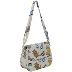 Happy Cats Pattern Background Saddle Handbag