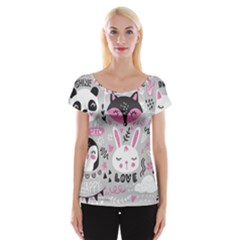 Big Set With Cute Cartoon Animals Bear Panda Bunny Penguin Cat Fox Cap Sleeve Top by Vaneshart