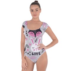 Big Set With Cute Cartoon Animals Bear Panda Bunny Penguin Cat Fox Short Sleeve Leotard  by Vaneshart