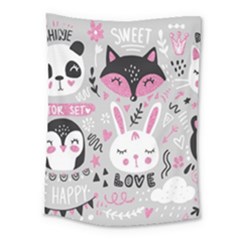 Big Set With Cute Cartoon Animals Bear Panda Bunny Penguin Cat Fox Medium Tapestry by Vaneshart