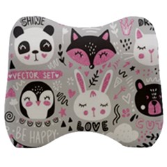 Big Set With Cute Cartoon Animals Bear Panda Bunny Penguin Cat Fox Velour Head Support Cushion by Vaneshart