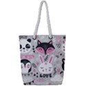 Big Set With Cute Cartoon Animals Bear Panda Bunny Penguin Cat Fox Full Print Rope Handle Tote (Small) View1