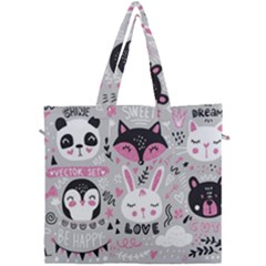 Big Set With Cute Cartoon Animals Bear Panda Bunny Penguin Cat Fox Canvas Travel Bag by Vaneshart