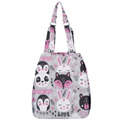 Big Set With Cute Cartoon Animals Bear Panda Bunny Penguin Cat Fox Center Zip Backpack