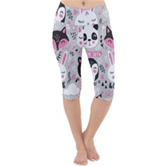 Big Set With Cute Cartoon Animals Bear Panda Bunny Penguin Cat Fox Lightweight Velour Cropped Yoga Leggings by Vaneshart