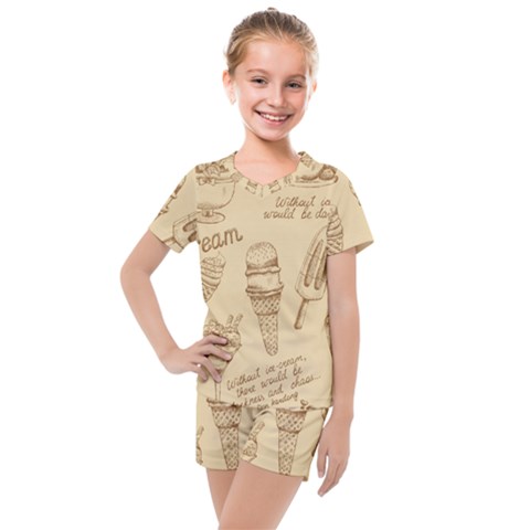 Ice Cream Vintage Pattern Kids  Mesh Tee And Shorts Set by Vaneshart