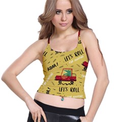 Childish Seamless Pattern With Dino Driver Spaghetti Strap Bra Top by Vaneshart