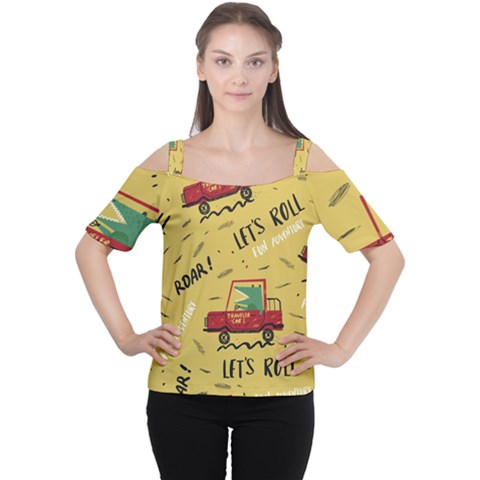 Childish Seamless Pattern With Dino Driver Cutout Shoulder Tee by Vaneshart