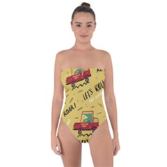 Childish Seamless Pattern With Dino Driver Tie Back One Piece Swimsuit by Vaneshart