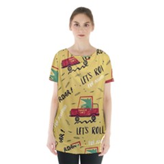 Childish Seamless Pattern With Dino Driver Skirt Hem Sports Top by Vaneshart