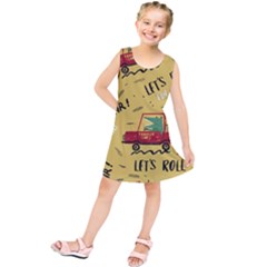 Childish Seamless Pattern With Dino Driver Kids  Tunic Dress by Vaneshart