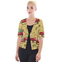 Childish Seamless Pattern With Dino Driver Cropped Button Cardigan by Vaneshart