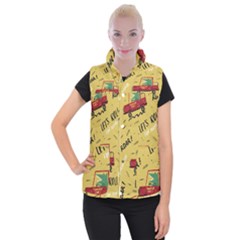 Childish Seamless Pattern With Dino Driver Women s Button Up Vest by Vaneshart