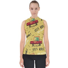 Childish Seamless Pattern With Dino Driver Mock Neck Shell Top by Vaneshart