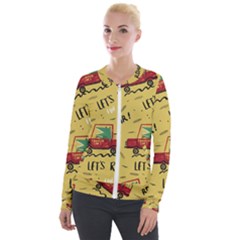 Childish Seamless Pattern With Dino Driver Velour Zip Up Jacket by Vaneshart