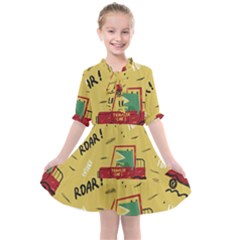 Childish Seamless Pattern With Dino Driver Kids  All Frills Chiffon Dress by Vaneshart