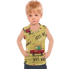 Childish Seamless Pattern With Dino Driver Kids  Sport Tank Top