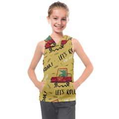 Childish Seamless Pattern With Dino Driver Kids  Sleeveless Hoodie by Vaneshart