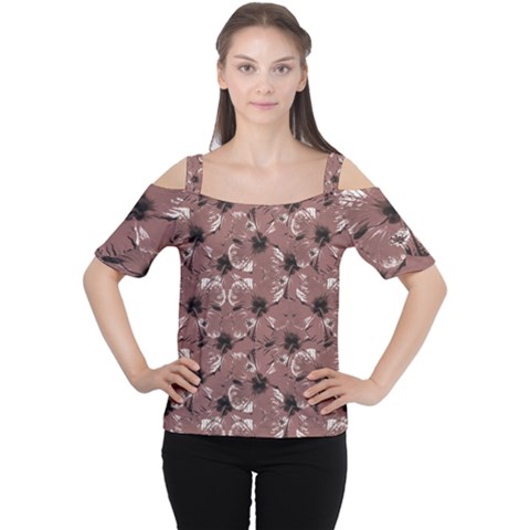 Hibiscus Flowers Collage Pattern Design Cutout Shoulder Tee by dflcprintsclothing