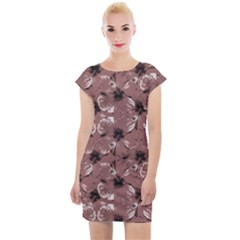 Hibiscus Flowers Collage Pattern Design Cap Sleeve Bodycon Dress by dflcprintsclothing