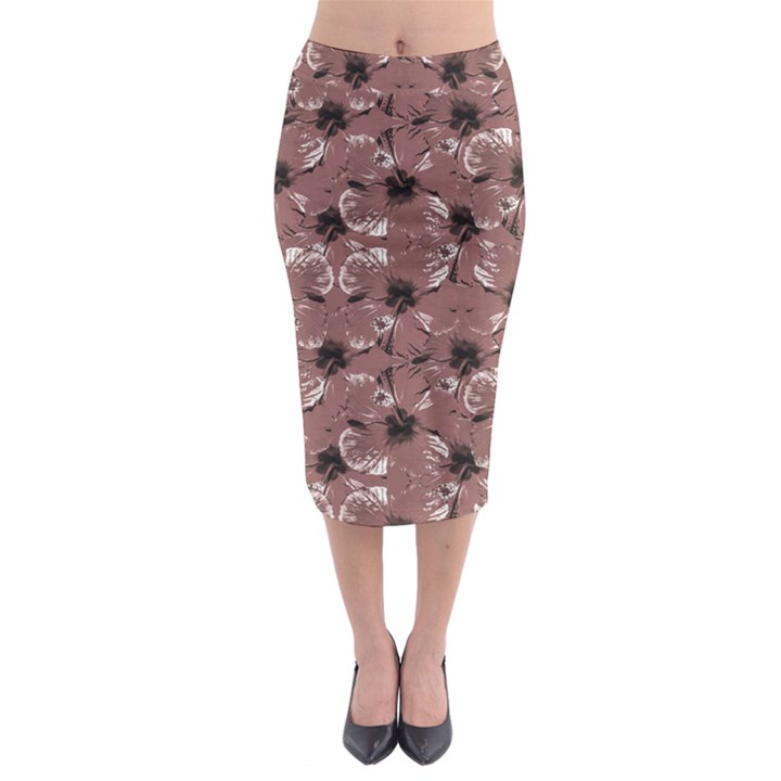 Hibiscus Flowers Collage Pattern Design Midi Pencil Skirt