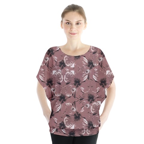 Hibiscus Flowers Collage Pattern Design Batwing Chiffon Blouse by dflcprintsclothing