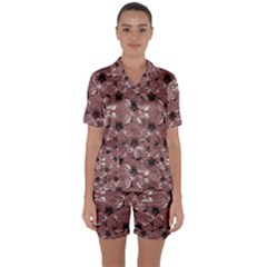 Hibiscus Flowers Collage Pattern Design Satin Short Sleeve Pyjamas Set by dflcprintsclothing