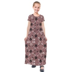 Hibiscus Flowers Collage Pattern Design Kids  Short Sleeve Maxi Dress