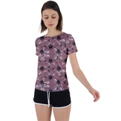 Hibiscus Flowers Collage Pattern Design Back Circle Cutout Sports Tee