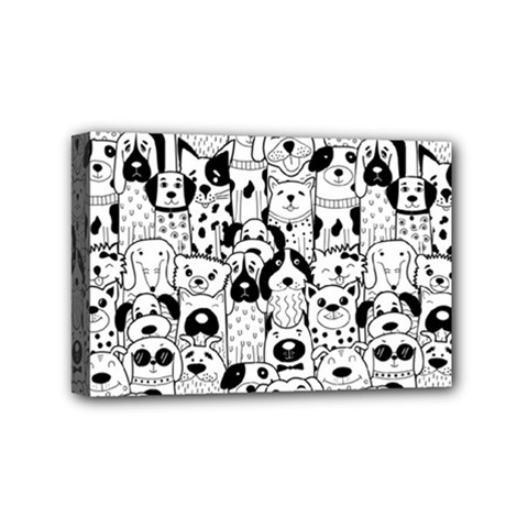 Seamless Pattern With Black White Doodle Dogs Mini Canvas 6  X 4  (stretched) by Vaneshart