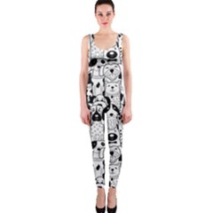 Seamless Pattern With Black White Doodle Dogs One Piece Catsuit by Vaneshart