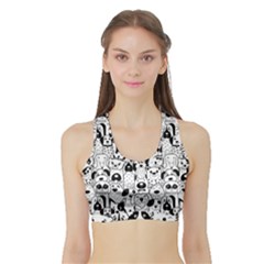 Seamless Pattern With Black White Doodle Dogs Sports Bra With Border by Vaneshart