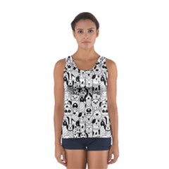 Seamless Pattern With Black White Doodle Dogs Sport Tank Top  by Vaneshart