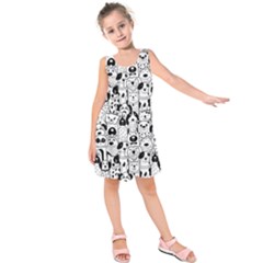 Seamless Pattern With Black White Doodle Dogs Kids  Sleeveless Dress by Vaneshart