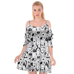 Seamless Pattern With Black White Doodle Dogs Cutout Spaghetti Strap Chiffon Dress by Vaneshart