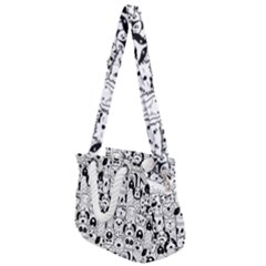 Seamless Pattern With Black White Doodle Dogs Rope Handles Shoulder Strap Bag by Vaneshart