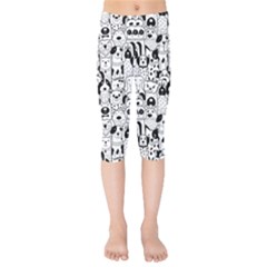 Seamless Pattern With Black White Doodle Dogs Kids  Capri Leggings  by Vaneshart