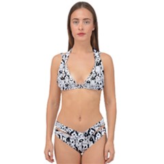 Seamless Pattern With Black White Doodle Dogs Double Strap Halter Bikini Set by Vaneshart