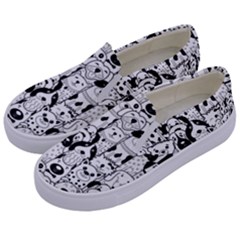 Seamless Pattern With Black White Doodle Dogs Kids  Canvas Slip Ons by Vaneshart