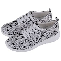 Seamless Pattern With Black White Doodle Dogs Men s Lightweight Sports Shoes by Vaneshart