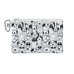 Seamless Pattern With Black White Doodle Dogs Canvas Cosmetic Bag (medium) by Vaneshart