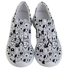 Seamless Pattern With Black White Doodle Dogs Women s Lightweight Slip Ons by Vaneshart