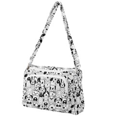 Seamless Pattern With Black White Doodle Dogs Front Pocket Crossbody Bag