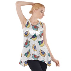 Seamless Pattern With Hand Drawn Bird Black Side Drop Tank Tunic by Vaneshart