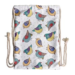 Seamless Pattern With Hand Drawn Bird Black Drawstring Bag (large) by Vaneshart