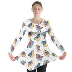 Seamless Pattern With Hand Drawn Bird Black Long Sleeve Tunic  by Vaneshart