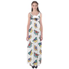 Seamless Pattern With Hand Drawn Bird Black Empire Waist Maxi Dress by Vaneshart