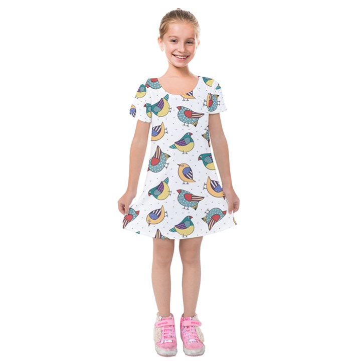 Seamless Pattern With Hand Drawn Bird Black Kids  Short Sleeve Velvet Dress