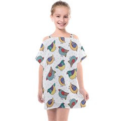 Seamless Pattern With Hand Drawn Bird Black Kids  One Piece Chiffon Dress by Vaneshart